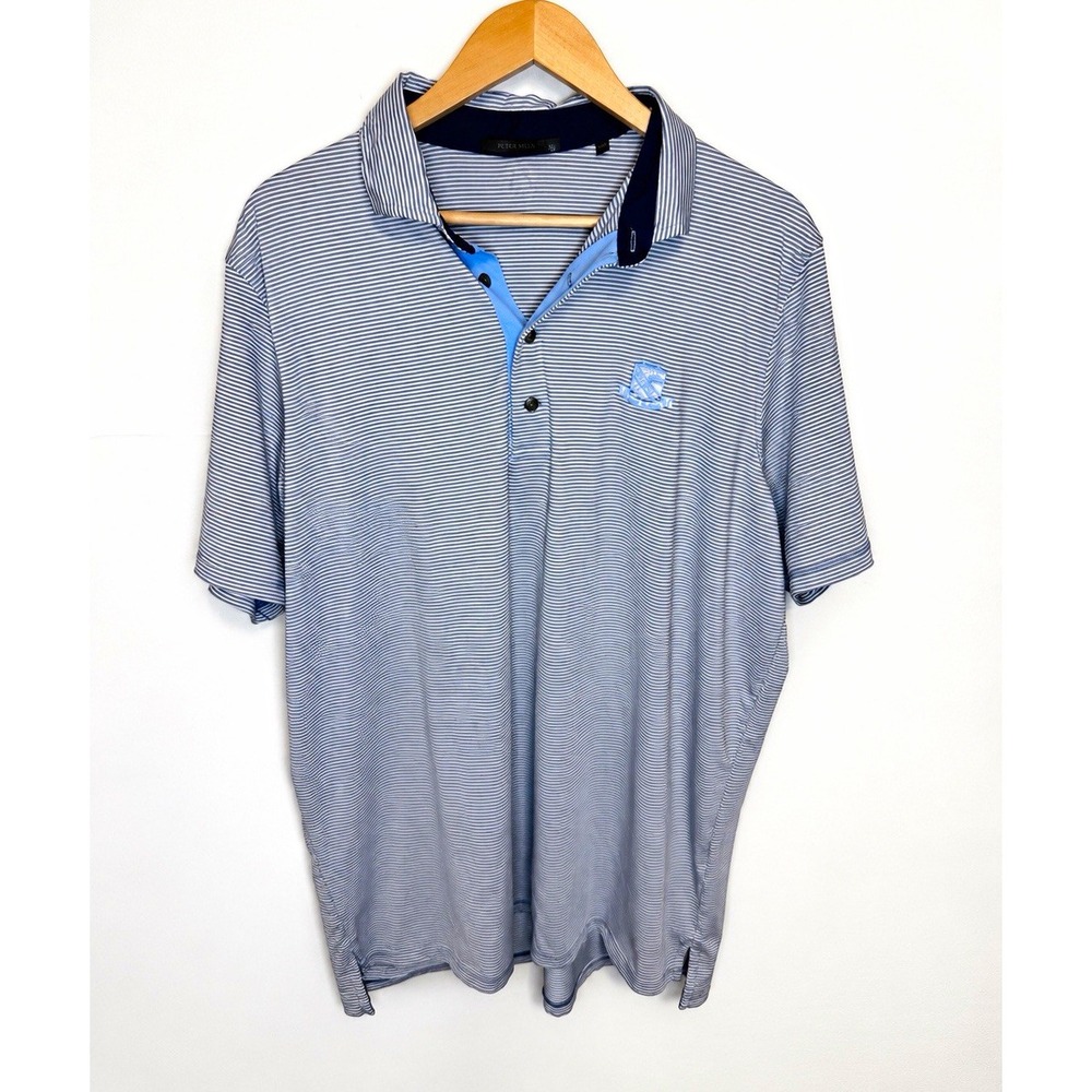Greyson Golf Polo Mens XL Blue White Stripe Performance Stretch Club Logo